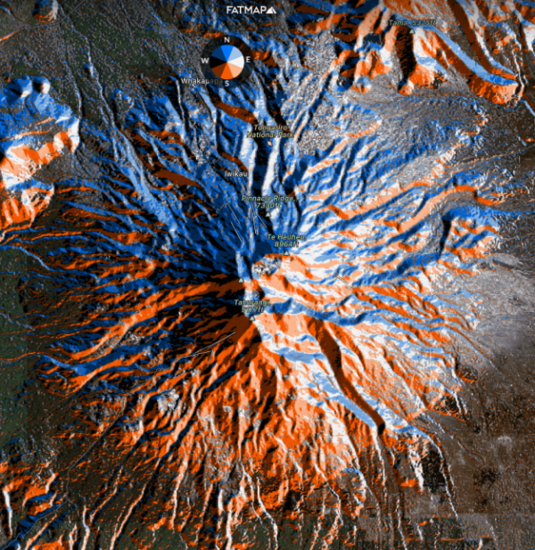 Aspects shaded on Mt Ruapehu